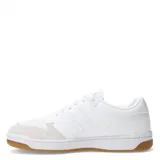 Championes New Balance 480 de cuero blanco con detalles en gamuza gris claro y suela de goma color caramelo. Presentan el logo "N" en los laterales y cordones blancos.