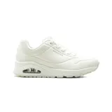 Championes deportivos Skechers modelo Uno - Stand on Air, color blanco, con parte superior de piel sintética lisa y perforada, plantilla Air-Cooled Memory Foam y entresuela con cámara de aire visible Skech-Air.