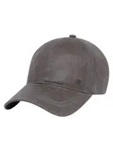 Gorro con visera curva de cuero sintético color gris, con pequeño parche metálico con el logo de la marca en el lateral.