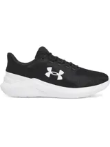Championes de running Under Armour modelo Phade RN 3, color negro con entresuela blanca. Presentan una parte superior de malla ligera y transpirable con el logo de la marca en el lateral y suela de goma con ranuras flexibles.