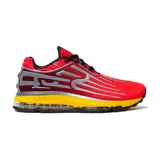Championes Nike Air Max de la colaboración con Supreme, modelo Air Ecstasy en color rojo, con entresuela amarilla y detalles reflectivos plateados.