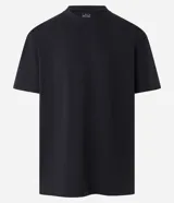 Remera de corte relaxed, confeccionada en algodón de tejido grueso con cuello redondo y mangas cortas.