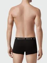 Bóxer blanco de algodón con pretina elástica negra con el logo de Philipp Plein en blanco y diseño de calavera en la pierna derecha.