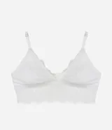 Soutien tipo bralette de algodón texturizado color blanco, sin aros ni relleno, con detalles de encaje en el escote y bajo busto. Posee breteles ajustables.