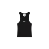 Musculosa de canalé negra Eme Studios modelo Prad Black Tank Top, sin mangas, de corte ajustado y con pequeño estampado gráfico blanco en el pecho.