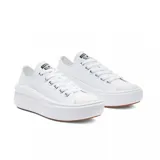 Championes urbanos Converse Chuck Taylor All Star Move Low Top, color blanco, con plataforma y suela de goma color caramelo.