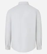 Camisa de vestir para hombre, de manga larga y calce clásico, confeccionada en tricolina de algodón y poliéster, con diseño de cuadros grid en tono celeste claro. Presenta cuello camisero, cierre frontal con botones y puños ajustables con botón único.
