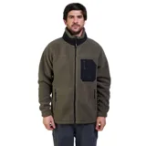 Campera de polar tipo sherpa en color verde oliva, con cuello alto, cierre frontal completo y bolsillo en el pecho con cierre en contraste negro. Cuenta con bolsillos laterales con cierre y tecnología Bonded para mayor retención térmica.