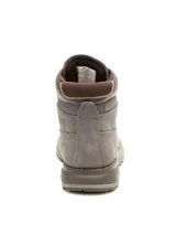 Bota Caterpillar modelo Pursue, color gris carbón, con capellada de nobuk y gamuza. Cuenta con suela inspirada en tractores Caterpillar, entresuela de EVA, amortiguación en el talón y cuello acolchado.