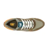 Championes Caterpillar modelo Trigen Mesh de estilo retro inspirados en los años 80 y 90, en combinación de colores verde militar, marrón, blanco y detalles en naranja. Cuentan con capellada de ante y malla, suela exterior de goma resistente y entresuela de EVA ligera para mayor comodidad.