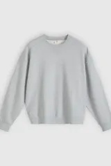 Buzo de cuello redondo con detalle de costura triangular en el escote, confeccionado en algodón con diseño de calce relajado y puños y ruedo acanalados.