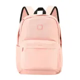 Mochila urbana de lona impermeable color rosado, con compartimento principal amplio, bolsillo frontal con cierre y correas ajustables en color negro.