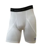 Short térmico deportivo Umbro de ajuste ceñido, color blanco, con cintura elástica con logo de la marca y logo bordado en la pierna.