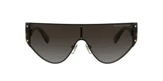 Lentes de sol Michael Kors con marco negro y lentes grises degradadas. Patillas con estampado carey y logo de la marca en el lente derecho.