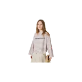 Remera de manga larga Eme Studios modelo Dona Smoky Rose Reverse Crewneck, con diseño a rayas horizontales, cuello redondo y estampado frontal con el logo de la marca.