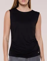 Musculosa blanca de modal y lyocell, de marca Elie Tahari, con escote a la base, sin mangas y frunces drapeados en los laterales.