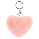 Llavero con dije en forma de corazón de peluche suave, con argolla metálica y gancho mosquetón plateado.