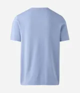 Remera de punto piqué color celeste con efecto melange, cuello redondo y manga corta.