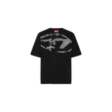 Remera Diesel T-Boxt de manga corta, color negro, con diseño oversize y gran logotipo estampado en el pecho en tono plateado desgastado.
