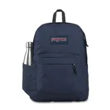 Mochila JanSport Superbreak azul marino con logo de la marca bordado en el frente.