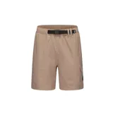 Short de hombre color beige, con cintura elástica, cinturón ajustable con hebilla plástica negra y un bolsillo lateral con cierre.