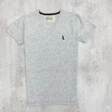 Remera gris claro melange de algodón, con cuello en V y logo bordado en el pecho.