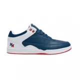 Championes de skate éS modelo Evant x Tiribo, con diseño de paneles en cuero azul y blanco. Presenta detalles en rojo en los ojales, el logo lateral y la suela. Cuenta con suela de goma plana y cierre de cordones.