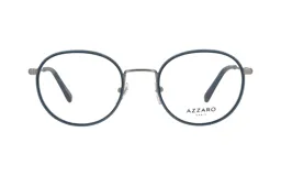 Armazón para lentes Azzaro 31190 col 1, de metal color azul con forma redonda y detalles texturizados en los extremos.