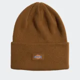 Gorro de lana color marrón con etiqueta tejida con el logo de Dickies.