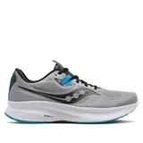 Championes de running Saucony Guide 15, color gris con detalles en negro y celeste.